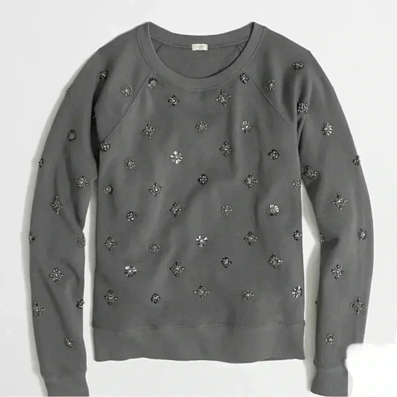 J. Crew Women’s Beaded, Rhinestone, Sequin Gray Sweatshirt Top Size Small - Picture 7 of 11